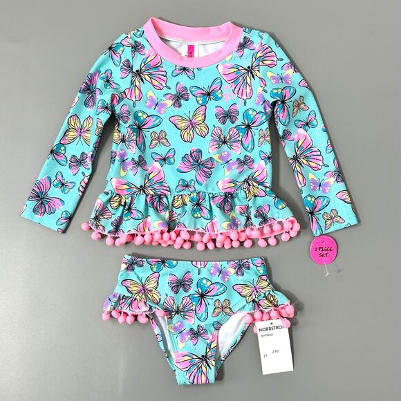 Betsey Johnson Kids Butterfly Rashguard 2 Piece Set in Blue Aruba Wave Zone - Picture 1 of 6